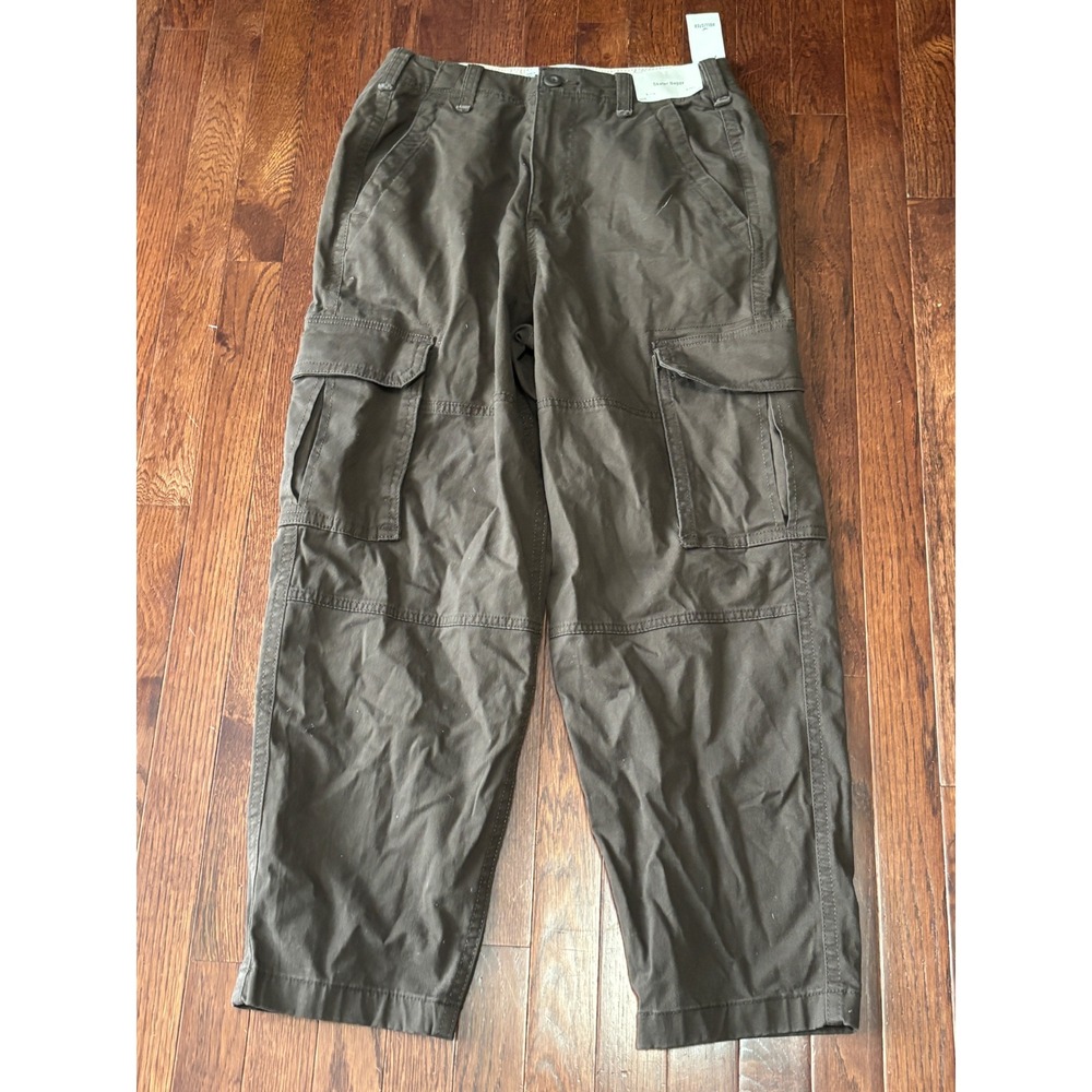 Hollister Skater Baggy Cargo Pants 29x30 Dark Brown Olive Wide Leg NWT 29x27